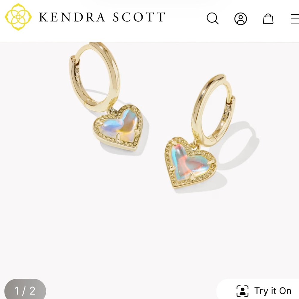 EUC Kendra Scott Ari heart gold huggie earrings in dichroic glass
